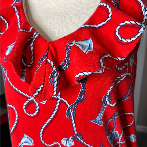 Crown & Ivy Mini Dress in Red w/Print of Rope Chains and Misc Objects Size Small - Picture 2 of 6